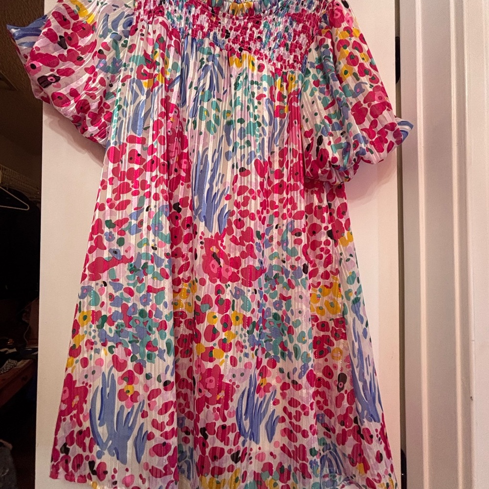Umgee Pink and Blue Ruffled Tiered Mini Sundress